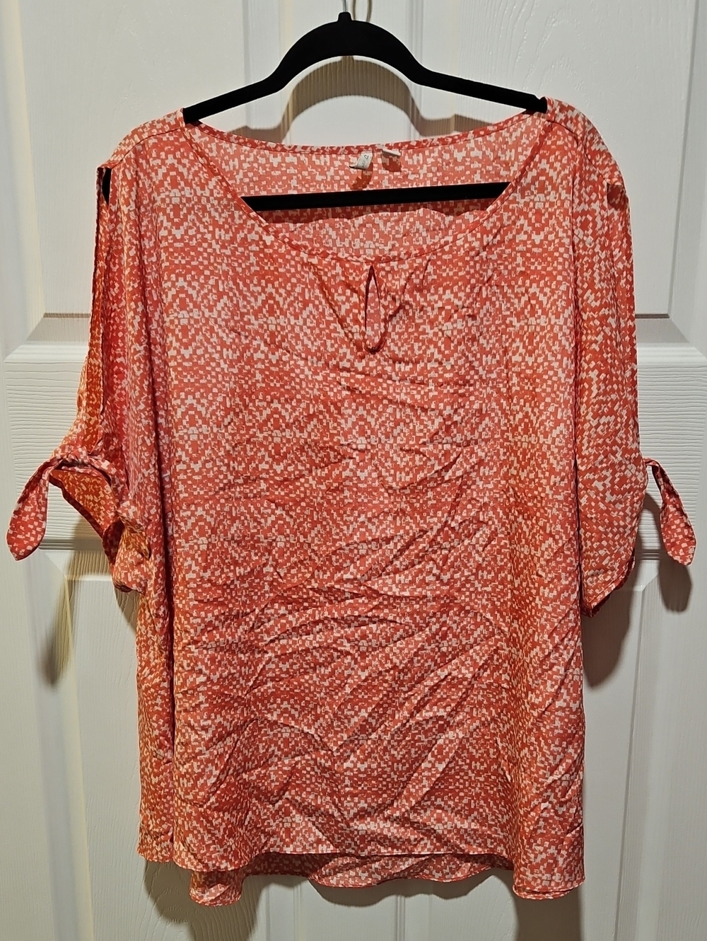 Cato Coral Geometric Tie-Sleeve Tunic
